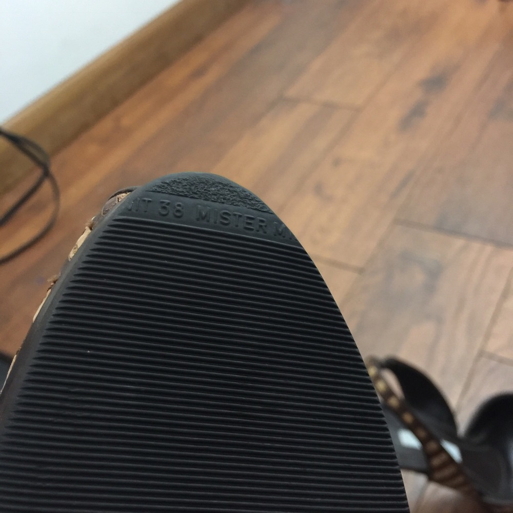 Pollini Italy Cork Striped Leather Stiletto Heels - Picture 7 of 8